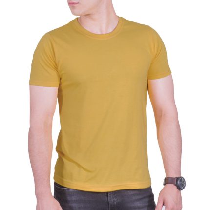 تیشرت ساده پنبه ای مردانه زرد خردلی