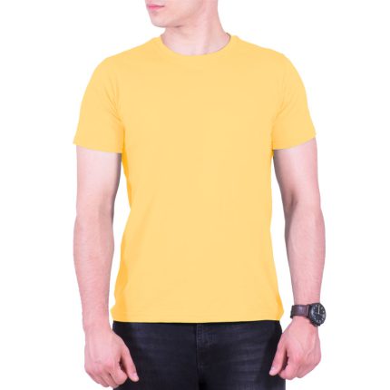 تیشرت ساده پنبه ای مردانه زرد لیمویی